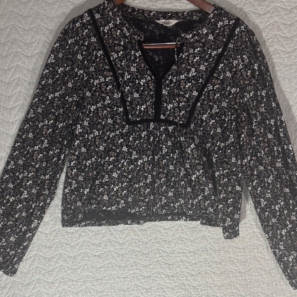Lucky Brand Black Floral Long-Sleeve Peasant Blouse - Picture 6 of 11